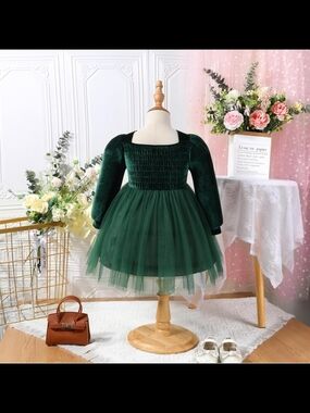Emerald Green Velvet & Tulle Party Dress